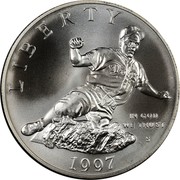 USA Dollar Jackie Robinson 1997 S KM# 279 LIBERTY IN GOD WE TRUST coin obverse USA Dollar Jackie Robinson 1997 S KM# 279 LIBERTY IN GOD WE TRUST coin obverse