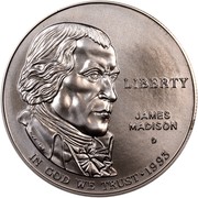 USA Dollar James Madison - Bill of Rights 1993 D KM# 241 LIBERTY IN GOD WE TRUST JAMES MADISON coin obverse USA Dollar James Madison - Bill of Rights 1993 D KM# 241 LIBERTY IN GOD WE TRUST JAMES MADISON coin obverse