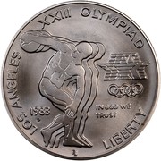 USA Dollar Los Angeles Olympics Discus 1983 D KM# 209 LOS ANGELES XXIII OLYMPIAD IN GOD E TRUST LIBERTY coin obverse