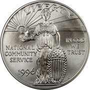 USA Dollar National Community Service 1996 S KM# 275 LIBERTY NATIONAL COMMUNITY SERVICE IN GOD WE TRUST coin obverse USA Dollar National Community Service 1996 S KM# 275 LIBERTY NATIONAL COMMUNITY SERVICE IN GOD WE TRUST coin obverse