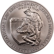 USA Dollar National Law Enforcement Officers Memorial 1997 P KM# 281 ∙ NATIONAL LAW ENFORCEMENT OFFICERS MEMORIAL ∙ LIBERTY 1997 ∙ IN GOD WE TRUST coin obverse USA Dollar National Law Enforcement Officers Memorial 1997 P KM# 281 ∙ NATIONAL LAW ENFORCEMENT OFFICERS MEMORIAL ∙ LIBERTY 1997 ∙ IN GOD WE TRUST coin obverse