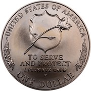 USA Dollar National Law Enforcement Officers Memorial 1997 P KM# 281 UNITED STATES OF AMERICA ONE DOLLAR TO SERVE AND PROTECT E PLURIBUS UNUM coin reverse USA Dollar National Law Enforcement Officers Memorial 1997 P KM# 281 UNITED STATES OF AMERICA ONE DOLLAR TO SERVE AND PROTECT E PLURIBUS UNUM coin reverse