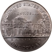 USA Dollar Thomas Jefferson 250th birth Anniversary 1993 P KM# 249 UNITED STATES OF AMERICA MONTICELLO E PLURIBUS UNUM ONE DOLLAR coin reverse USA Dollar Thomas Jefferson 250th birth Anniversary 1993 P KM# 249 UNITED STATES OF AMERICA MONTICELLO E PLURIBUS UNUM ONE DOLLAR coin reverse