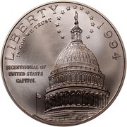 USA Dollar U.S. Capitol bicentennial 1994 D KM# 253 LIBERTY IN GOD WE TRUST BICENTENNIAL OF UNITED STATES CAPITOL coin obverse USA Dollar U.S. Capitol bicentennial 1994 D KM# 253 LIBERTY IN GOD WE TRUST BICENTENNIAL OF UNITED STATES CAPITOL coin obverse