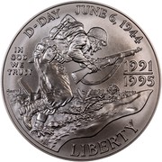 USA Dollar World War II 50th Anniversary 1993 D KM# 244 D-DAY JUNE 6, 1944 IN GOD WE TRUST 1991 1995 LIBERTY coin obverse USA Dollar World War II 50th Anniversary 1993 D KM# 244 D-DAY JUNE 6, 1944 IN GOD WE TRUST 1991 1995 LIBERTY coin obverse