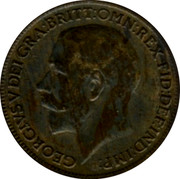UK Farthing George V 1918 KM# 808.1 GEORGIVS V DEI GRA:BRITT:OMN:REX FID:DEF:IND:IMP: B.M. coin obverse UK Farthing George V 1918 KM# 808.1 GEORGIVS V DEI GRA:BRITT:OMN:REX FID:DEF:IND:IMP: B.M. coin obverse