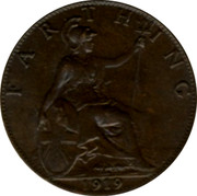 UK Farthing George V 1919 KM# 808.2 FARTHING *YEAR* coin reverse UK Farthing George V 1919 KM# 808.2 FARTHING *YEAR* coin reverse