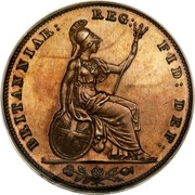 UK Farthing Victoria 1853 Proof KM# 725a BRITANNIAR: REG: FID: DEF: coin reverse