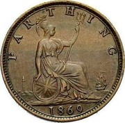 UK Farthing Victoria toothed border 1869 KM# 747.2 FARTHING coin reverse UK Farthing Victoria toothed border 1869 KM# 747.2 FARTHING coin reverse