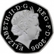 UK Fifty Pence 150th Anniversary of the First Victoria Cross 2006 British Royal Mint Proof KM# 1057 ELIZABETH∙II∙D∙G REG∙F∙D∙2006 IRB coin obverse UK Fifty Pence 150th Anniversary of the First Victoria Cross 2006 British Royal Mint Proof KM# 1057 ELIZABETH∙II∙D∙G REG∙F∙D∙2006 IRB coin obverse