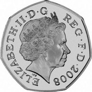 UK Fifty Pence (Royal Shield Puzzle) KM# 1112a ELIZABETH II D G REG F D *DATE* coin obverse UK Fifty Pence (Royal Shield Puzzle) KM# 1112a ELIZABETH II D G REG F D *DATE* coin obverse