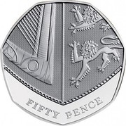 UK Fifty Pence (Royal Shield Puzzle) KM# 1112a FIFTY PENCE coin reverse UK Fifty Pence (Royal Shield Puzzle) KM# 1112a FIFTY PENCE coin reverse