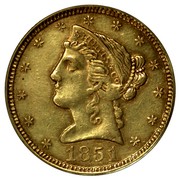 USA Five D. 1851 KM# 49 Schultz & Company SHULTS & CO coin obverse USA Five D. 1851 KM# 49 Schultz & Company SHULTS & CO coin obverse