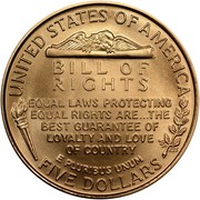 USA Five Dollars Bill of Rights 1993 W KM# 242 UNITED STATES PF AMERICA FIVE DOLLARS E PLURIBUS UNUM BILL OF RIGHTS EQUAL LAWS PROTECTING EQUAL RIGHTS ARE... THE BEST GUARANTEE OF LOYALTY AND LOVE OF COUNTRY coin reverse USA Five Dollars Bill of Rights 1993 W KM# 242 UNITED STATES PF AMERICA FIVE DOLLARS E PLURIBUS UNUM BILL OF RIGHTS EQUAL LAWS PROTECTING EQUAL RIGHTS ARE... THE BEST GUARANTEE OF LOYALTY AND LOVE OF COUNTRY coin reverse