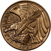 USA Five Dollars Constitution Bicentennial 1987 W KM# 221 LIBERTY IN GOD WE TRUST 1987 coin obverse USA Five Dollars Constitution Bicentennial 1987 W KM# 221 LIBERTY IN GOD WE TRUST 1987 coin obverse