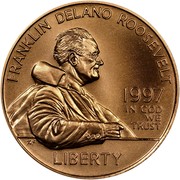 USA Five Dollars Franklin Delano Roosevelt 1997 W KM# 282 FRANKLIN DELANO ROOSEVELT1997 IN GOD WE TRUST LIBERTY coin obverse USA Five Dollars Franklin Delano Roosevelt 1997 W KM# 282 FRANKLIN DELANO ROOSEVELT1997 IN GOD WE TRUST LIBERTY coin obverse