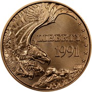 USA Five Dollars Mount Rushmore 50th Anniversary 1991 W KM# 230 LIBERTY 1991 coin obverse