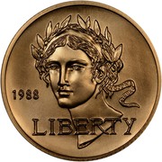 USA Five Dollars Olympics 1988 W KM# 223 LIBERTY 1988 coin obverse USA Five Dollars Olympics 1988 W KM# 223 LIBERTY 1988 coin obverse