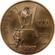 USA Five Dollars XXVI Olympiad Cauldron 1996 W KM# 270 LIBERTY IN GOD WE TRUST USA 1996 coin obverse USA Five Dollars XXVI Olympiad Cauldron 1996 W KM# 270 LIBERTY IN GOD WE TRUST USA 1996 coin obverse