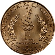 USA Five Dollars XXVI Olympiad Flag Bearer 1996 W KM# 274 ∙ UNITED STATES OF AMERICA ∙ FIVE DOLLARS ∙ 100 ATLANTA E PLURIBUS UNUM W coin reverse USA Five Dollars XXVI Olympiad Flag Bearer 1996 W KM# 274 ∙ UNITED STATES OF AMERICA ∙ FIVE DOLLARS ∙ 100 ATLANTA E PLURIBUS UNUM W coin reverse