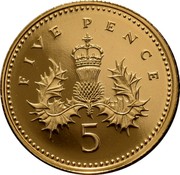 UK Five Pence Crown Thistle 2002 Proof KM# 988b FIVE PENCE 5 coin reverse UK Five Pence Crown Thistle 2002 Proof KM# 988b FIVE PENCE 5 coin reverse