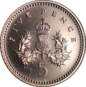 UK Five Pence Crown Thistle 2008 Proof KM# 988a FIVE PENCE 5 coin reverse UK Five Pence Crown Thistle 2008 Proof KM# 988a FIVE PENCE 5 coin reverse