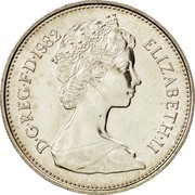 UK Five Pence Crowned Thistle 1982 KM# 929 D∙G∙REG∙F∙D∙1982 ELIZABETH∙II coin obverse UK Five Pence Crowned Thistle 1982 KM# 929 D∙G∙REG∙F∙D∙1982 ELIZABETH∙II coin obverse