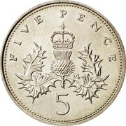 UK Five Pence Crowned Thistle 1982 KM# 929 FIVE PENCE 5 coin reverse UK Five Pence Crowned Thistle 1982 KM# 929 FIVE PENCE 5 coin reverse