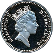 UK Five Pence Crowned Thistle 1990 Proof KM# 937c ELIZABETH II D∙G∙REG∙F∙D∙1990 RDM coin obverse UK Five Pence Crowned Thistle 1990 Proof KM# 937c ELIZABETH II D∙G∙REG∙F∙D∙1990 RDM coin obverse