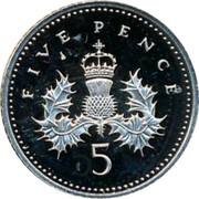 UK Five Pence Crowned Thistle 1990 Proof KM# 937c FIVE PENCE 5 coin reverse UK Five Pence Crowned Thistle 1990 Proof KM# 937c FIVE PENCE 5 coin reverse