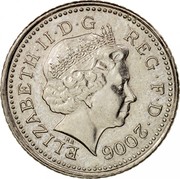 UK Five Pence Elizabeth II 2006 Proof KM# 988 ELIZABETH∙II∙D∙G REG∙F∙D∙1998 IRB coin obverse UK Five Pence Elizabeth II 2006 Proof KM# 988 ELIZABETH∙II∙D∙G REG∙F∙D∙1998 IRB coin obverse