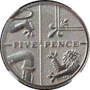 UK Five Pence Royal Dield of Arms 2008 Proof KM# 1109c FIVE PENCE coin reverse UK Five Pence Royal Dield of Arms 2008 Proof KM# 1109c FIVE PENCE coin reverse