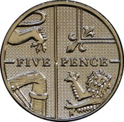 UK Five Pence Shield of the Royal Arms puzzle 3/6 - Magnetic 2012 KM# 1109d FIVE PENCE coin reverse UK Five Pence Shield of the Royal Arms puzzle 3/6 - Magnetic 2012 KM# 1109d FIVE PENCE coin reverse