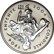 UK Five Pounds 100th Anniversary of the Entente Cordiale 2004 British Royal Mint Proof KM# 1055c ENTENTE 2004 CORDIALE 1904 coin reverse UK Five Pounds 100th Anniversary of the Entente Cordiale 2004 British Royal Mint Proof KM# 1055c ENTENTE 2004 CORDIALE 1904 coin reverse
