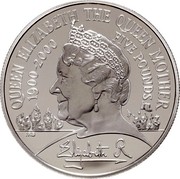 UK Five Pounds 100th Birthday of Queen Mother 2000 Proof KM# 1007a QUEEN ELIZABETH THE QUEEN MOTHER 1900-2000 FIVE POUNDS ELIZABETH R IRB coin reverse UK Five Pounds 100th Birthday of Queen Mother 2000 Proof KM# 1007a QUEEN ELIZABETH THE QUEEN MOTHER 1900-2000 FIVE POUNDS ELIZABETH R IRB coin reverse