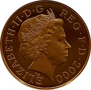 UK Five Pounds 100th Birthday of Queen Mother 2000 KM# 1007b ELIZABETH∙II∙D∙G REG∙F∙D∙2000 IRB coin obverse UK Five Pounds 100th Birthday of Queen Mother 2000 KM# 1007b ELIZABETH∙II∙D∙G REG∙F∙D∙2000 IRB coin obverse