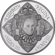 UK Five Pounds Accession of Elizabeth I 2008 Proof KM# 1104a ELIZABETH REGINA MDLVIII MMVIII coin reverse
