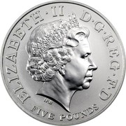 UK Five Pounds Admiral Lord Nelson 2005 British Royal Mint Proof KM# 1054a ELIZABETH ∙ II D∙G∙REG∙F∙D FIVE POUNDS IRB coin obverse UK Five Pounds Admiral Lord Nelson 2005 British Royal Mint Proof KM# 1054a ELIZABETH ∙ II D∙G∙REG∙F∙D FIVE POUNDS IRB coin obverse