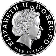 UK Five Pounds Bicentenary of the Battle of Trafalgar 2005 British Royal Mint Proof KM# 1053a ELIZABETH ∙ II D∙G∙REG∙F∙D FIVE POUNDS IRB coin obverse UK Five Pounds Bicentenary of the Battle of Trafalgar 2005 British Royal Mint Proof KM# 1053a ELIZABETH ∙ II D∙G∙REG∙F∙D FIVE POUNDS IRB coin obverse