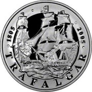 UK Five Pounds Bicentenary of the Battle of Trafalgar 2005 British Royal Mint Proof KM# 1053a ∙1805∙ TRAFALGAR ∙2005∙ coin reverse UK Five Pounds Bicentenary of the Battle of Trafalgar 2005 British Royal Mint Proof KM# 1053a ∙1805∙ TRAFALGAR ∙2005∙ coin reverse