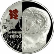 UK Five Pounds British Fauna 2010 British Royal Mint Proof KM# 1156 THE NATURAL FLIGHTS OF THE HUMAN MIND coin reverse UK Five Pounds British Fauna 2010 British Royal Mint Proof KM# 1156 THE NATURAL FLIGHTS OF THE HUMAN MIND coin reverse