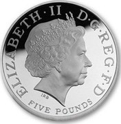UK Five Pounds Countdown to London 2012 2009 British Royal Mint Proof KM# 1121a ELIZABETH∙II D∙G∙REG∙F∙D FIVE POUNDS IRB coin obverse UK Five Pounds Countdown to London 2012 2009 British Royal Mint Proof KM# 1121a ELIZABETH∙II D∙G∙REG∙F∙D FIVE POUNDS IRB coin obverse