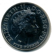 UK Five Pounds Countdown to London 2012 2010 British Royal Mint KM# 1139 ELIZABETH∙II D∙G∙REG∙F∙D FIVE POUNDS IRB coin obverse UK Five Pounds Countdown to London 2012 2010 British Royal Mint KM# 1139 ELIZABETH∙II D∙G∙REG∙F∙D FIVE POUNDS IRB coin obverse