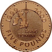 UK Five Pounds Millennium 1999 Proof KM# 1006b 1999 2000 ANNO DOMINI FIVE POUNDS coin reverse UK Five Pounds Millennium 1999 Proof KM# 1006b 1999 2000 ANNO DOMINI FIVE POUNDS coin reverse