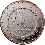 UK Five Pounds Millennium 1999 Proof KM# 1006 1999 2000 ANNO DOMINI FIVE POUNDS coin reverse UK Five Pounds Millennium 1999 Proof KM# 1006 1999 2000 ANNO DOMINI FIVE POUNDS coin reverse