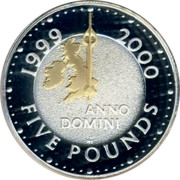 UK Five Pounds Millennium 2000 Proof KM# 1006c 1999 2000 ANNO DOMINI FIVE POUNDS coin reverse UK Five Pounds Millennium 2000 Proof KM# 1006c 1999 2000 ANNO DOMINI FIVE POUNDS coin reverse