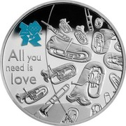 UK Five Pounds Music 2010 British Royal Mint Proof KM# 1149 ALL YOU NEED IS LOVE coin reverse UK Five Pounds Music 2010 British Royal Mint Proof KM# 1149 ALL YOU NEED IS LOVE coin reverse