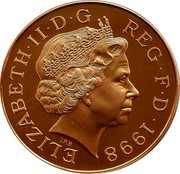 UK Five Pounds Prince Charles 1998 Proof KM# 995b ELIZABETH∙II∙D∙G REG∙F∙D∙1998 IRB coin obverse UK Five Pounds Prince Charles 1998 Proof KM# 995b ELIZABETH∙II∙D∙G REG∙F∙D∙1998 IRB coin obverse