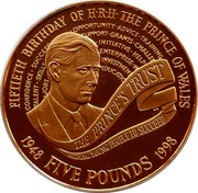 UK Five Pounds Prince Charles 1998 Proof KM# 995b CONFIDENCE∙SUCCESS OPPORTUNITY∙ADVICE∙TRAINING TALENT∙SKILLS SUPPORT∙GRANTS∙CHALLEN ∙JOBS ENTERPRISE∙W INVESTMENT EDUCATION FIFTIETH BIRTHDAY OF H∙R∙H∙ THE PRINCE OF WALES 1948 FIVE POUNDS 1998 coin reverse UK Five Pounds Prince Charles 1998 Proof KM# 995b CONFIDENCE∙SUCCESS OPPORTUNITY∙ADVICE∙TRAINING TALENT∙SKILLS SUPPORT∙GRANTS∙CHALLEN ∙JOBS ENTERPRISE∙W INVESTMENT EDUCATION FIFTIETH BIRTHDAY OF H∙R∙H∙ THE PRINCE OF WALES 1948 FIVE POUNDS 1998 coin reverse