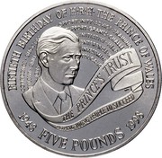 UK Five Pounds Prince Charles 1998 Proof KM# 995a CONFIDENCE∙SUCCESS OPPORTUNITY∙ADVICE∙TRAINING TALENT∙SKILLS SUPPORT∙GRANTS∙CHALLEN ∙JOBS ENTERPRISE∙W INVESTMENT EDUCATION FIFTIETH BIRTHDAY OF H∙R∙H∙ THE PRINCE OF WALES 1948 FIVE POUNDS 1998 coin reverse UK Five Pounds Prince Charles 1998 Proof KM# 995a CONFIDENCE∙SUCCESS OPPORTUNITY∙ADVICE∙TRAINING TALENT∙SKILLS SUPPORT∙GRANTS∙CHALLEN ∙JOBS ENTERPRISE∙W INVESTMENT EDUCATION FIFTIETH BIRTHDAY OF H∙R∙H∙ THE PRINCE OF WALES 1948 FIVE POUNDS 1998 coin reverse